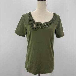 NWT Joan Vass Women's Mesh Neck Tee Green Olive size 0/Small Casual Minimalist